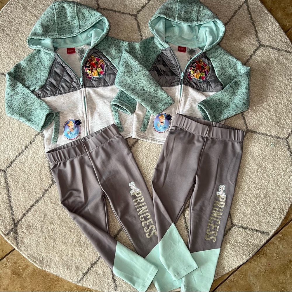 Mint green and Gray Princess Matching Set with Hooded Top